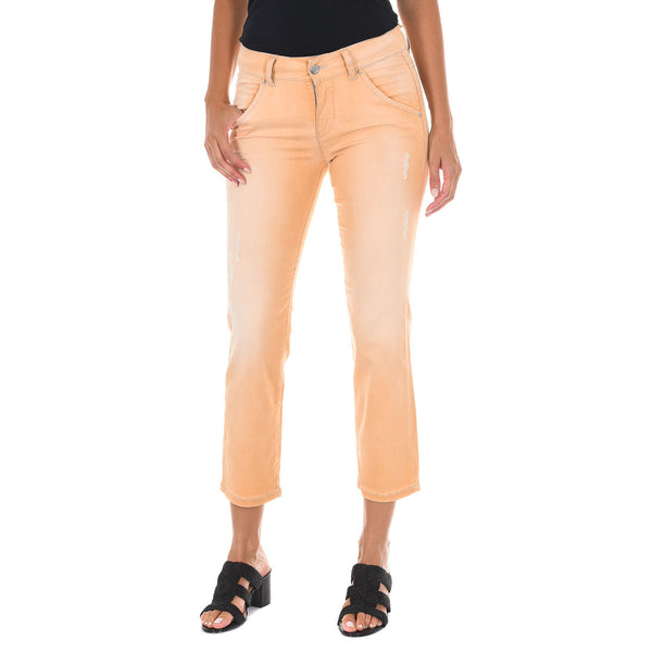 Pantalon Largo efecto desgastado y de tejido elástico 70DBF0636-G194 para Mujer