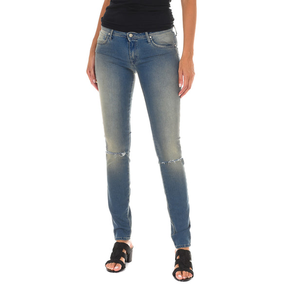 Pantalon Tejano Largo efecto gastado y roto 10DB50262 para Mujer