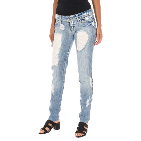 Pantalon Tejano Largo efecto roto con gasa D012929-D024 para Mujer