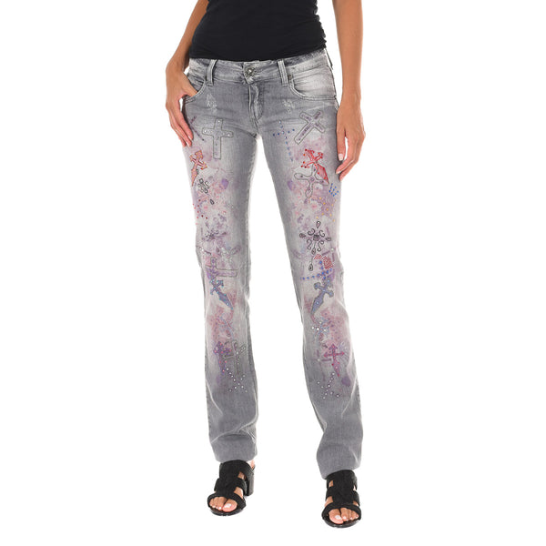 Pantalon Tejano Largo efecto gastado con bajos de corte recto 10DB50010 para Mujer