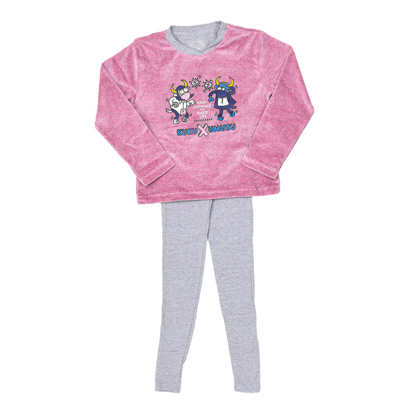 Pijama de invierno con acabado tundosado y cuello en pico 3176 para Niña