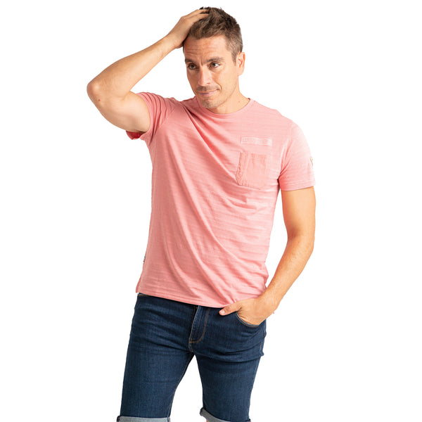 Camiseta Hombre Manga Corta de Textura Listada con Bolsillo PRI2540