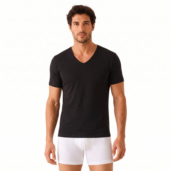 Camiseta Interior Hombre de Manga Corta Cuello en V de Algodón AA439