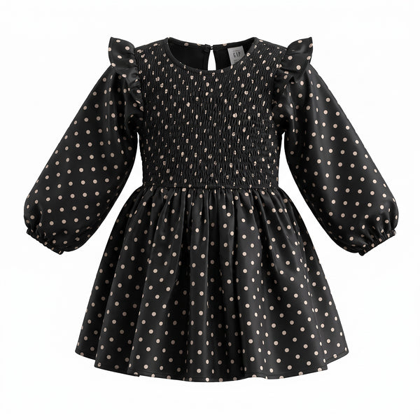 Vestido Niña Manga Larga Fruncido de Satén 780172